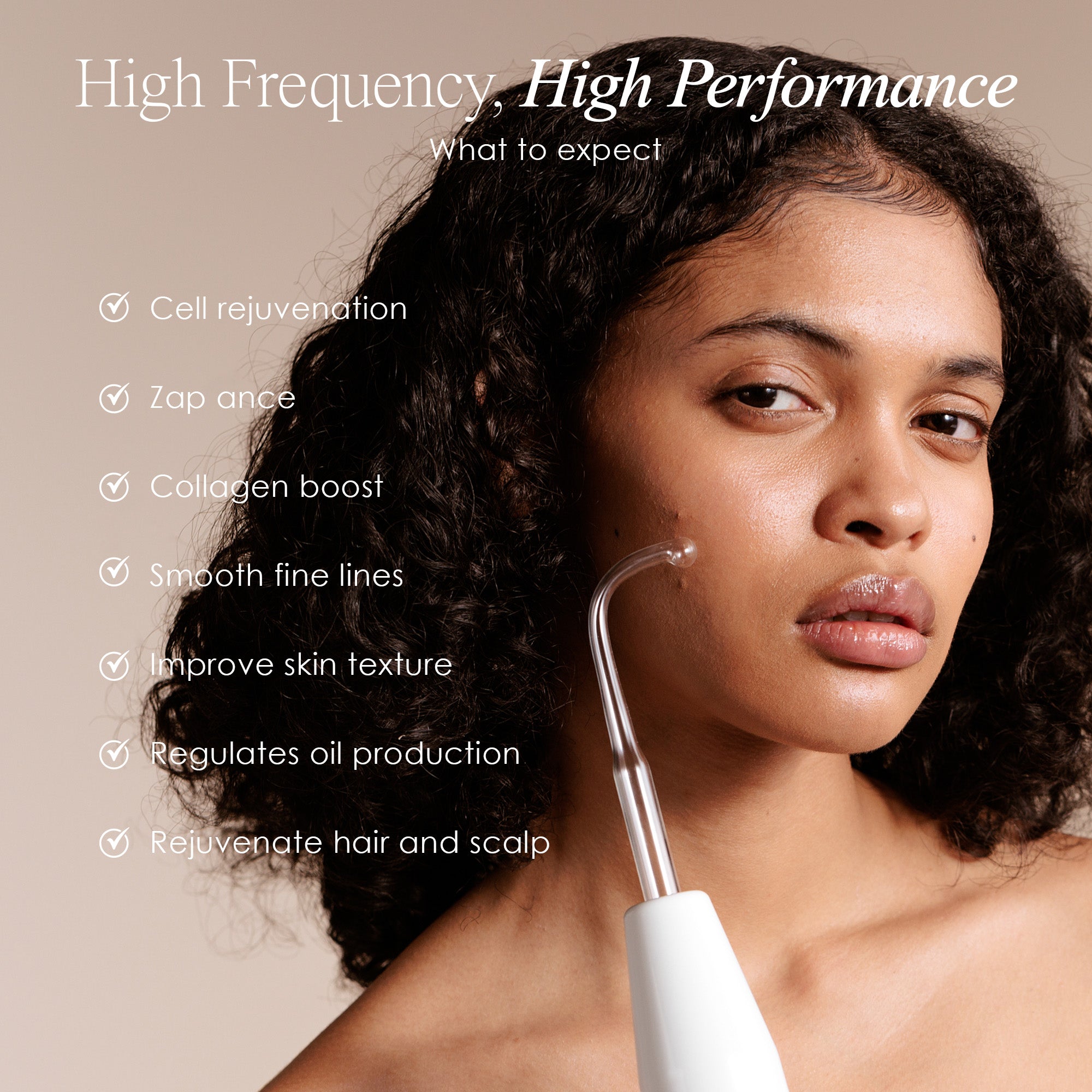 Faisca Neon & Argon high frequency wand showing high frequency treatment benefits such as cell rejuvenation and acne zapping